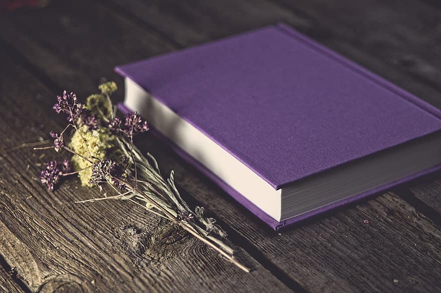 Книга, цветя, Пурпурна книга, Лилаво покритие, литература, настроение