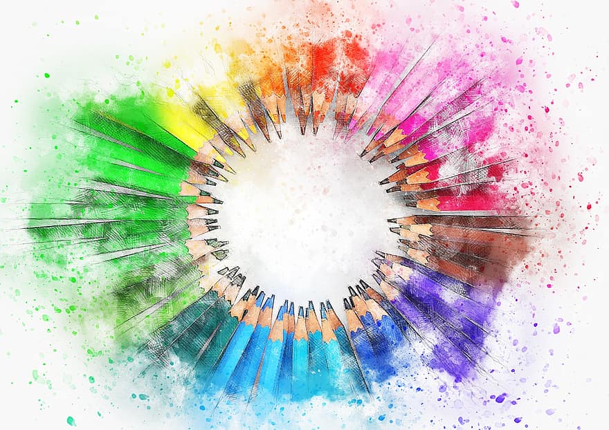 blyant, farve, kunst, abstrakt, akvarel, årgang, forår, romantisk, kunstnerisk, design, T-shirt