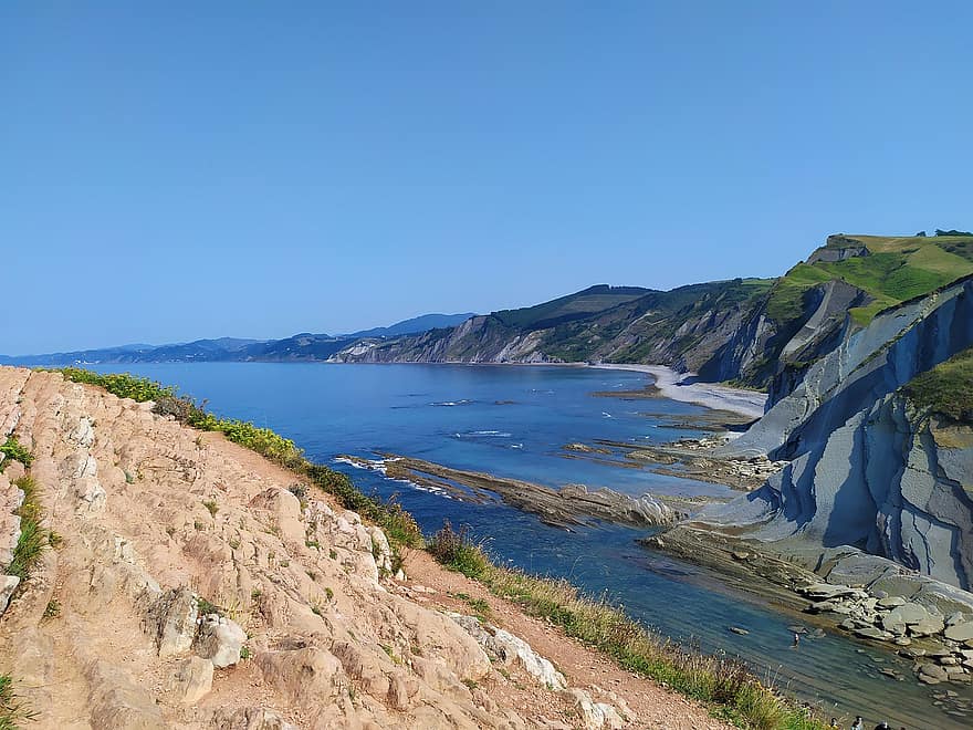 klipper, Basque Coast Geopark, hav, Geologiske lag, flysch rute, kyst, havet, ocean, kystlinje, natur, basque land
