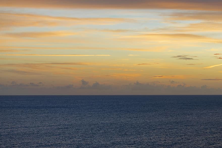 hav, solnedgang, himmel, horisont, skyer, vand, ocean, marinemaleri, natur, landskab, naturskøn