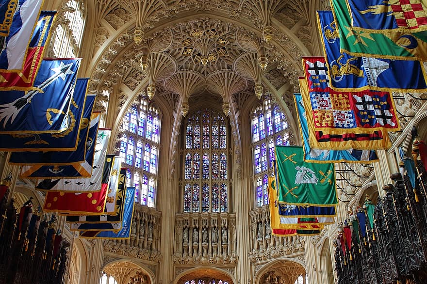 Inside, Westminster, Abbey, London, Architecture, Flags, famous place, christianity, religion, cultures, history