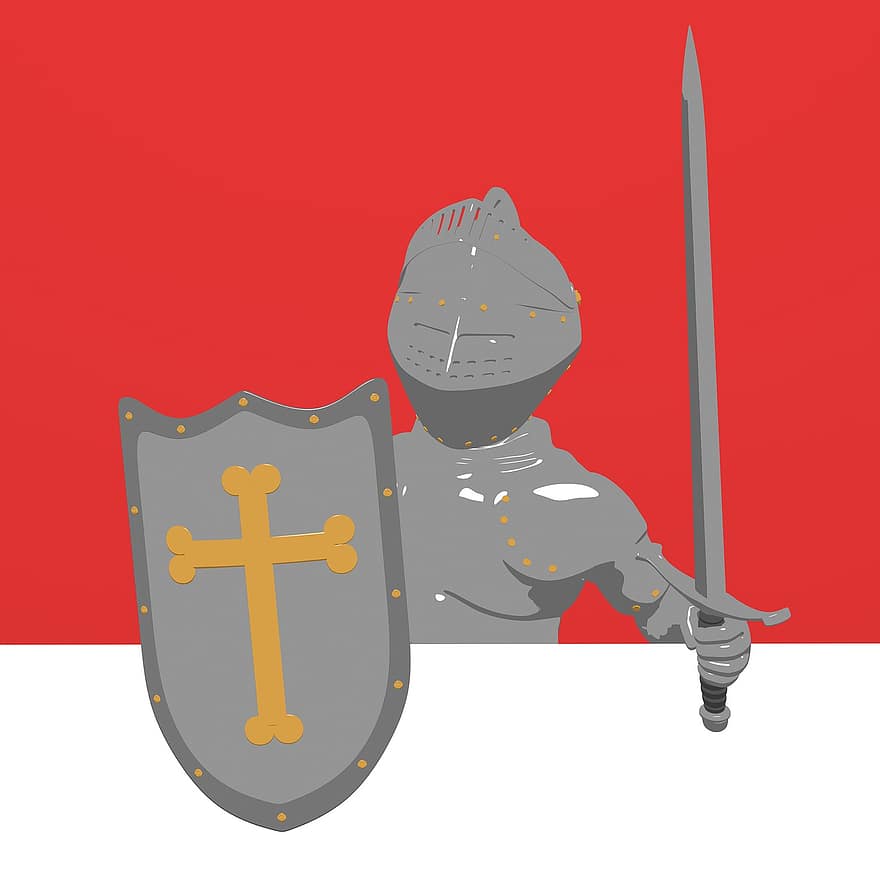cavaliere, 3d, medievale, scudo, armatura, guerriero, cavalieri, Medioevo, storia, soldato, cartone animato