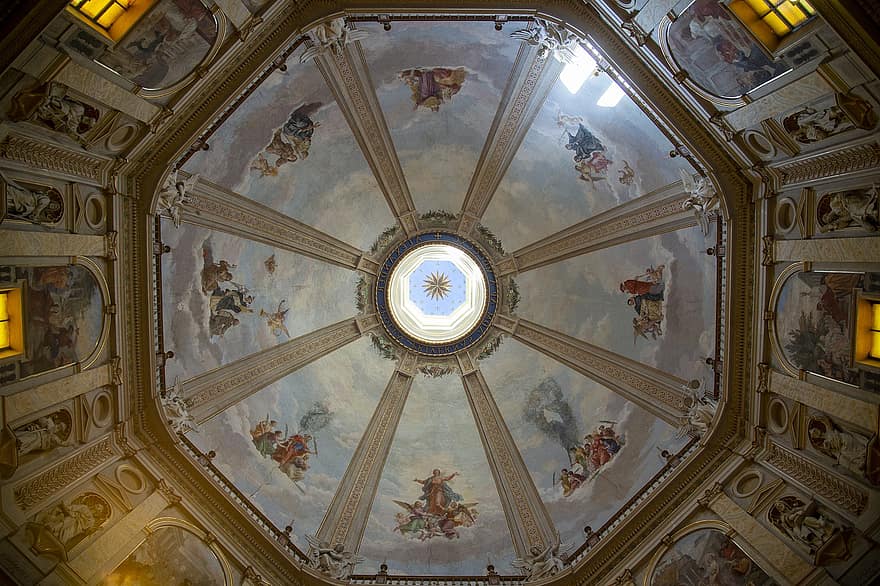 둥근 천장, 교회에, 그림, 프레스코, 건축물, 신앙, 기독교, 아치, 천사들, 종교, 실내