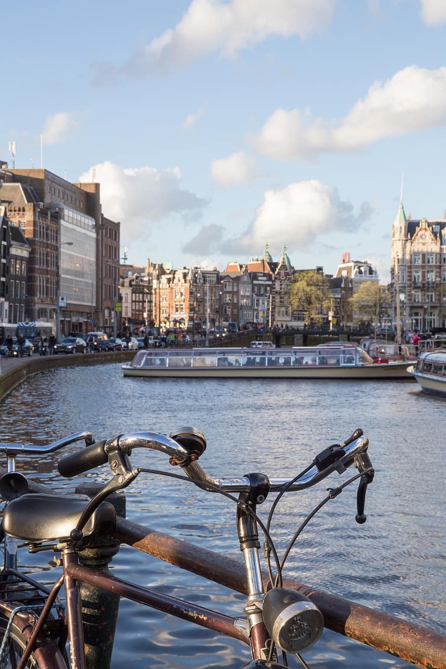 велосипед, міст, паркан, їзда на велосипеді, на відкритому повітрі, Амстердам, антикварний, місто, культури, циклу, пошкоджений