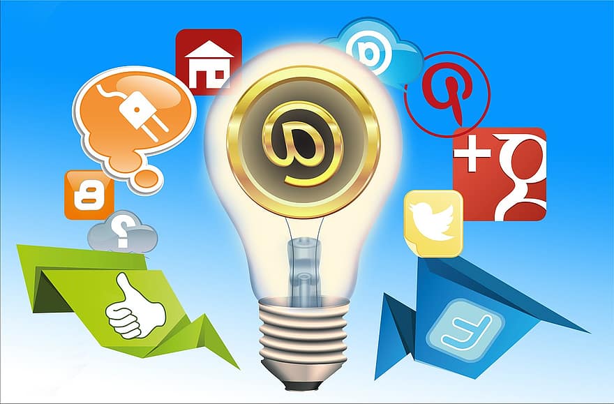 Eメール、コミュニケーション、ソーシャルメディア、梨、現在、エネルギー、ガラス、ランプ、光、電球、パワー