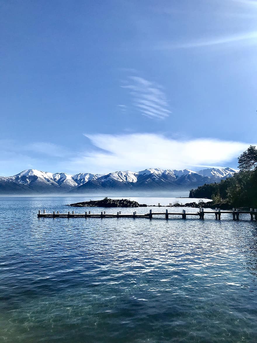 lago, molo, montagne, la neve, viaggio, turismo, natura, Bariloche