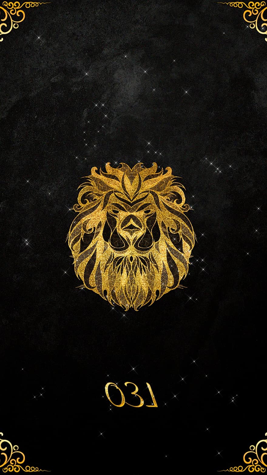 León, signo del zodiaco, horóscopo, oro, oscuro, estrellas, constelación, papel pintado, fondo, decoración, ilustración