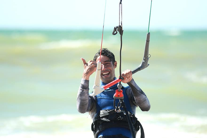 sport, kitesurfing, surferen, hav, godt humør