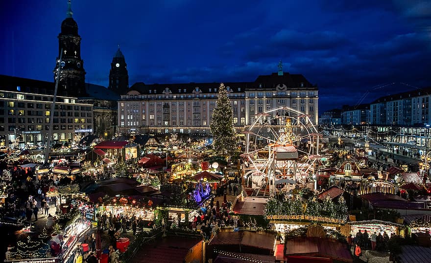 Dresden, Weihnachtsmarkt, Stadt, Beleuchtung, Markt, Quadrat, Ferien, Neujahr, Weihnachten, traditionell, Kultur