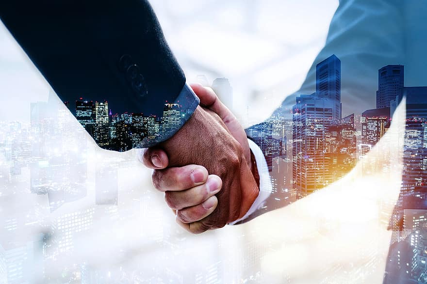 Handshake, Business Deal, City, Technology, Network, businessman, men, business, success, human hand, teamwork