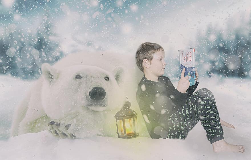 urs polar, Crăciun, cartea Copiilor, felicitare de Crăciun, zăpadă, fantezie, arctic, fundal digital