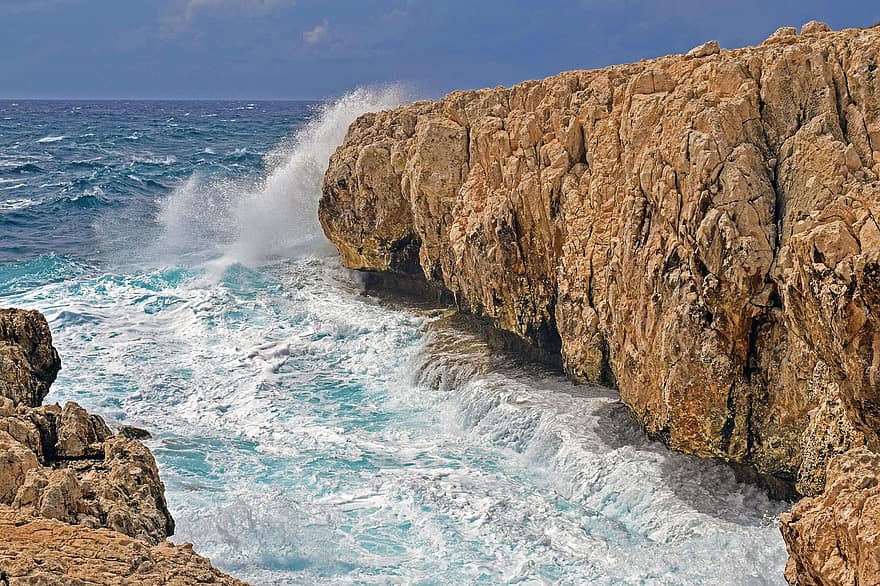 klippekyst, hav, cape greco, bølger, natur, landskab, kystlinje, klippeformationer