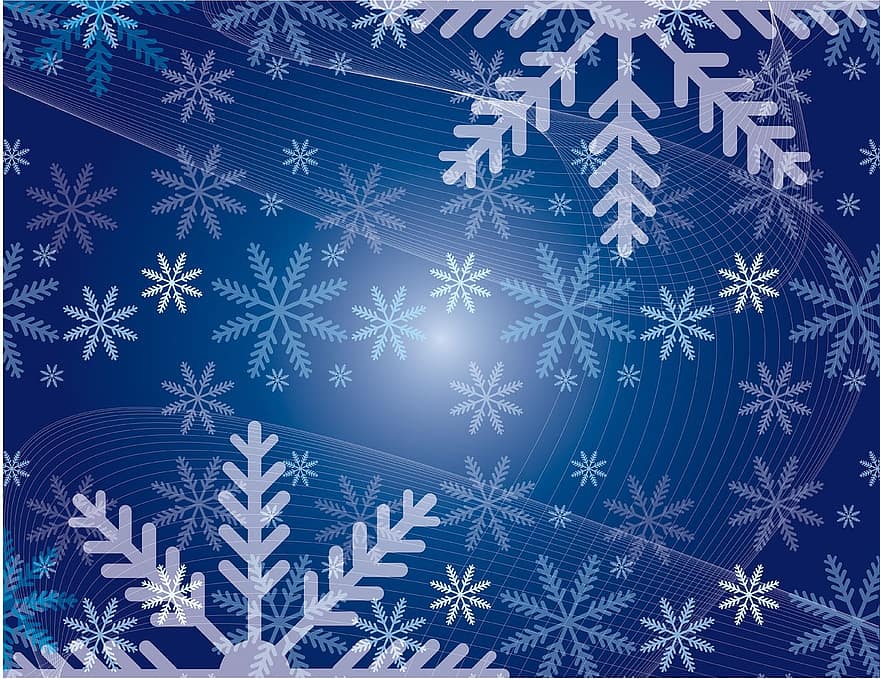 Snowflakes, Background, Blue, Snowy, Holiday, Winter, Snowflake, Xmas, Backdrop, Decoration, Decorative