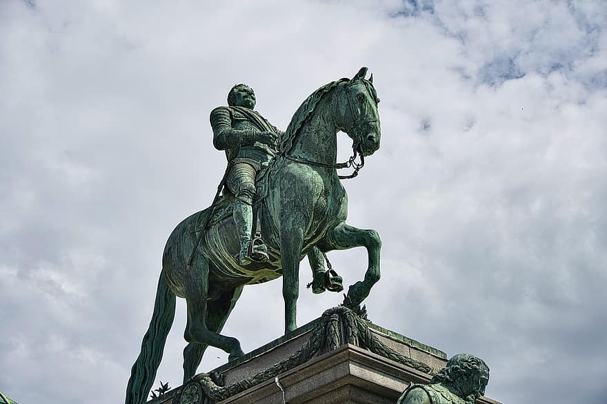 statua, brązowy, pomnik, koń, wojownik, żołnierz