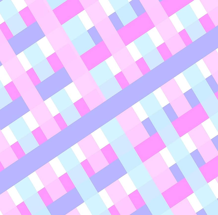 Gingham, Plaid, Baby Pink, Baby Blue, White, Pastels, Pale, Diagonal, On The Bias, Ribbons, Stripes
