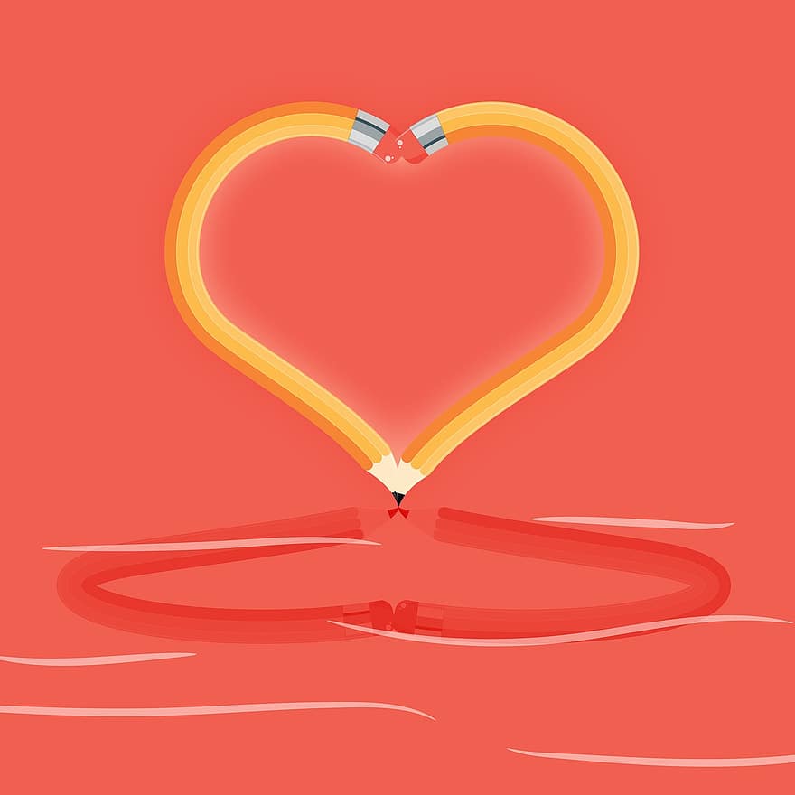 kærlighed, blyanter, koncept, design, rød, baggrund, tom, skabelon, valentinsdag, blyant, Valentins Dag