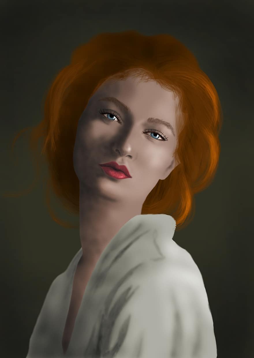 kvinne, modell, portrett, skjønnhet, pike, ansikt, rødt hår