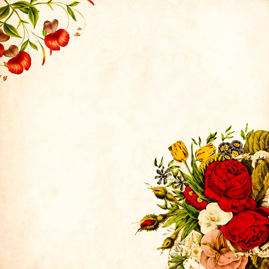 fleur, Contexte, ancien, des roses, bouquet, floral, grappe, feuille, décoration, papier, scrapbooking