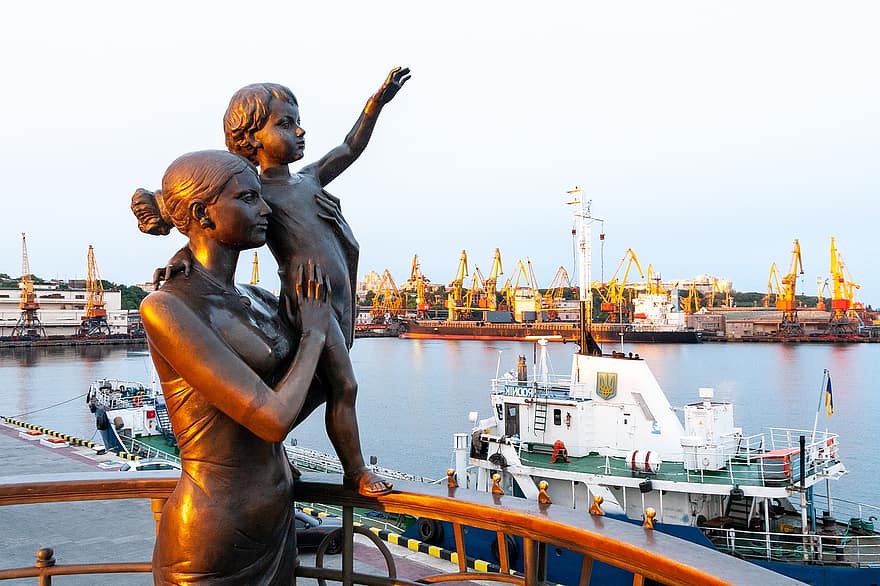 彫刻、像、港、建築、旅行、船、ウクライナ