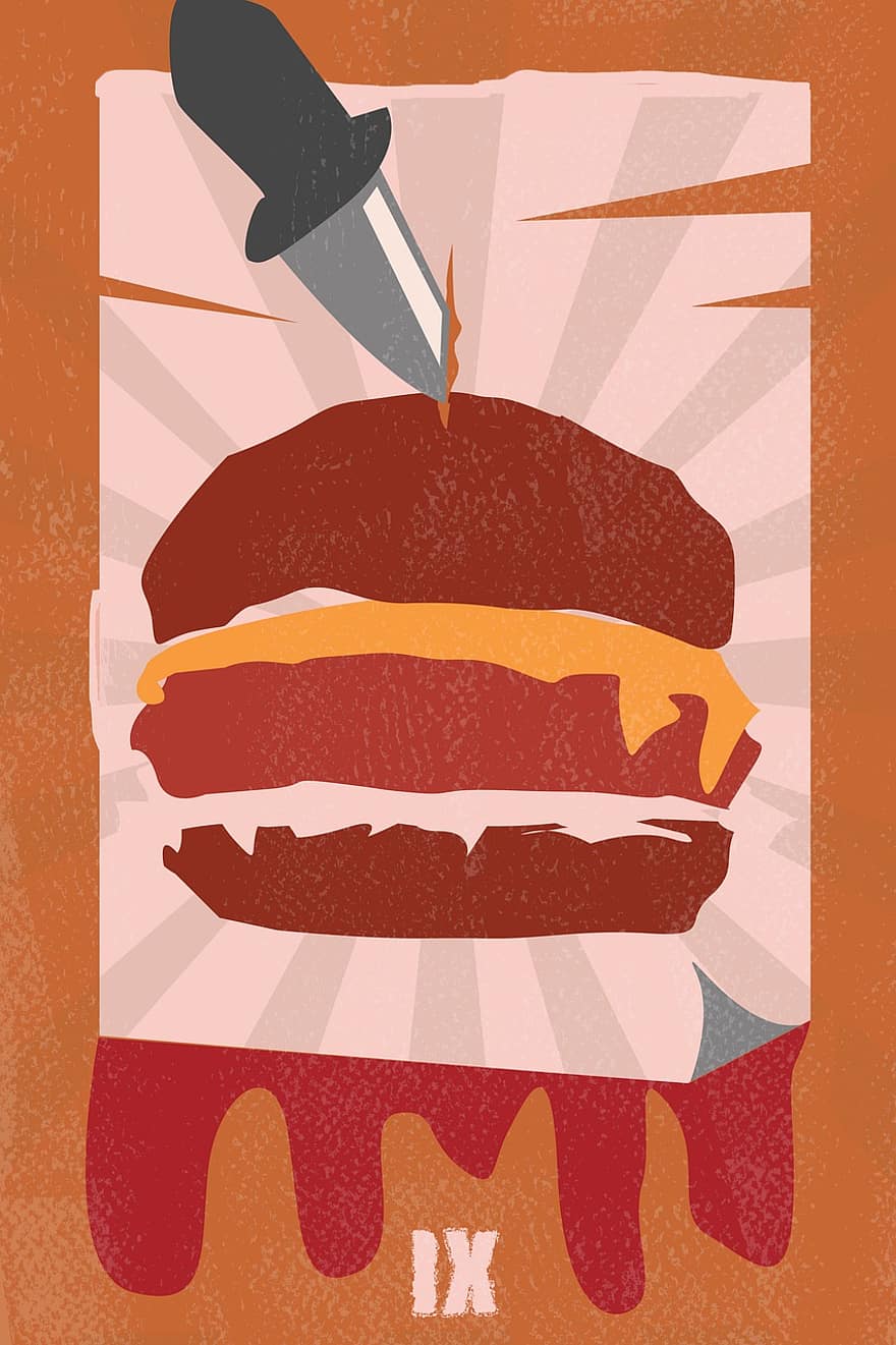 burger, hamburger, vintage plakat, plakat, mat, måltid, kjøtt, lunsj, vektor, illustrasjon, smørbrød