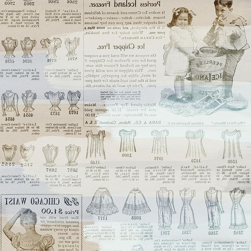 Vintage Zeitung, Werbung, Blumen-, Goldfolie, Jugendstil, Digitales Art-Deco-Papier, Scrapbooking, Muster, Vorlage, Jahrgang, retro