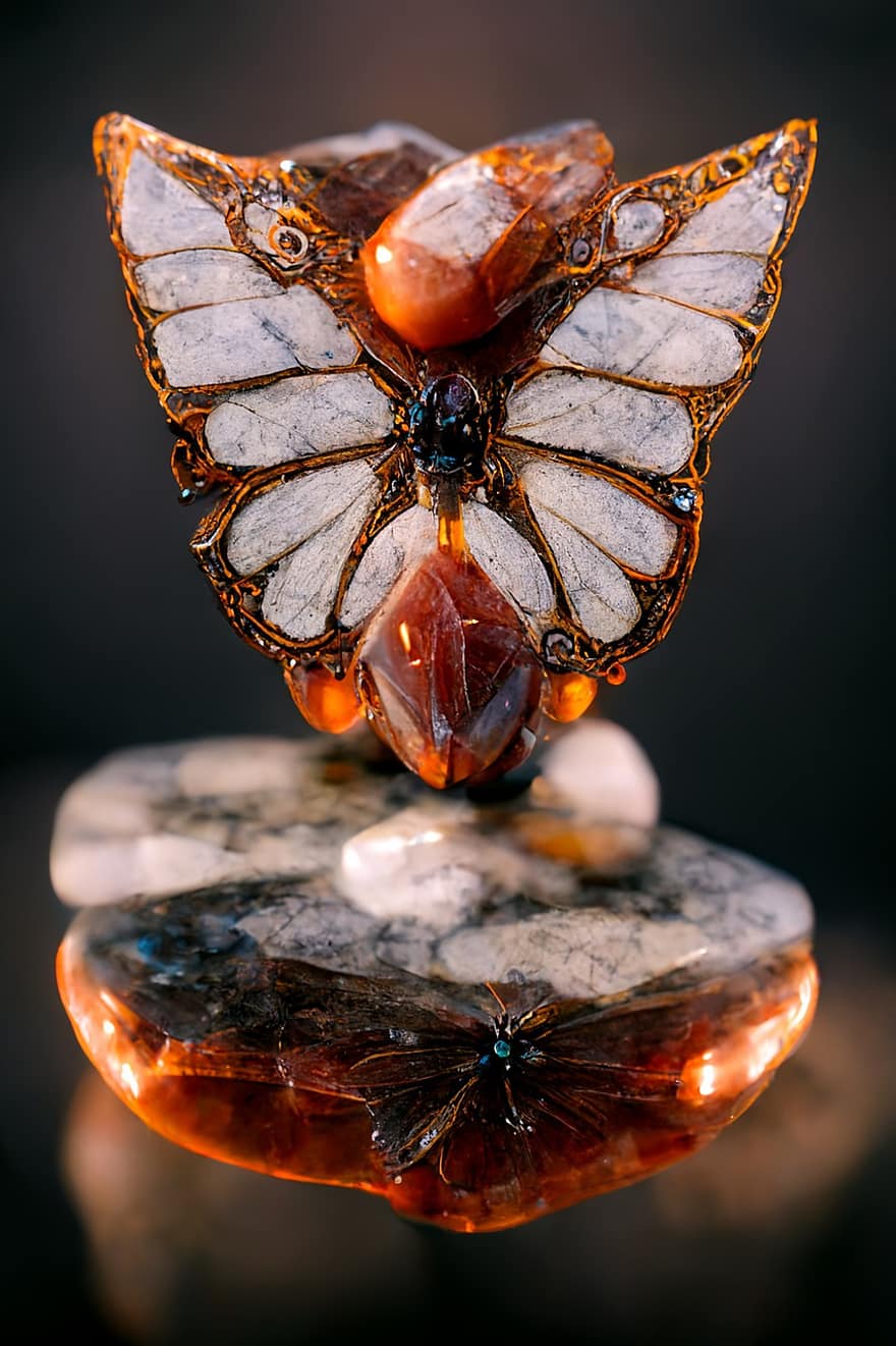 fluture, agat, cristal, Geode, piatră preţioasă, portocale, alb, bogat ornamentat, a închide, insectă, macro