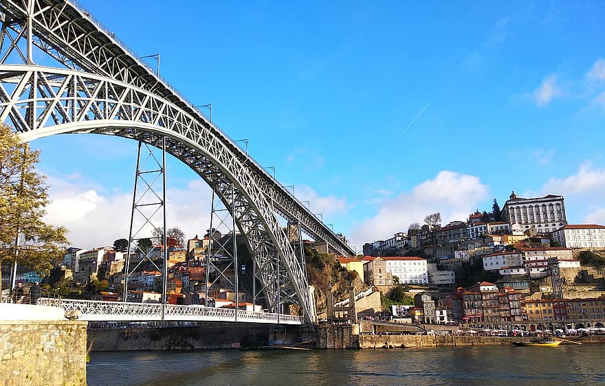 港、ポルトガル、ブリッジ、建築、ドウロ、Dom-luís、2019年、水、川、ボート、シティ