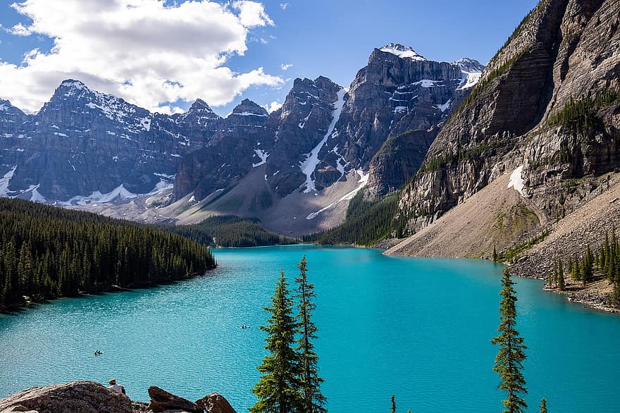 tó, hegyek, banff, Kanada, Alberta
