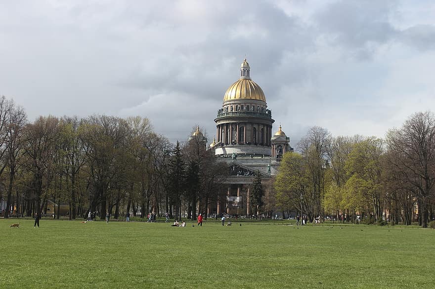 catedral, parc, Sant Petersburg, gespa, Petersburg, Església, temple, santuari, referència, primavera, arbres