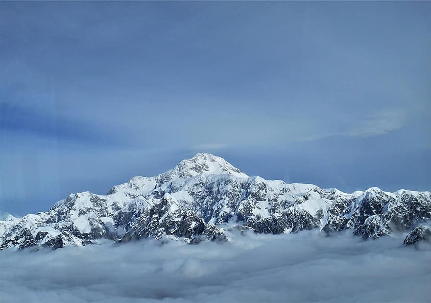 top, sneeuw, wolken, berg-, besneeuwd, landschap, toneel-, platteland, natuur, denali, Alaska