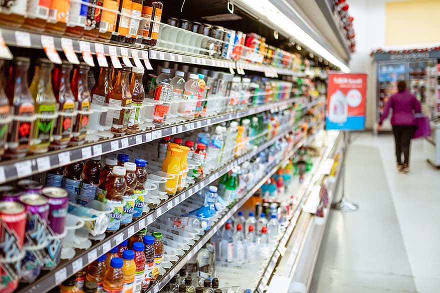 Supermarket, Beverages, Bottles, Shelf, Cans, Consumption, Diet, Drink, Store, Shop, Soda