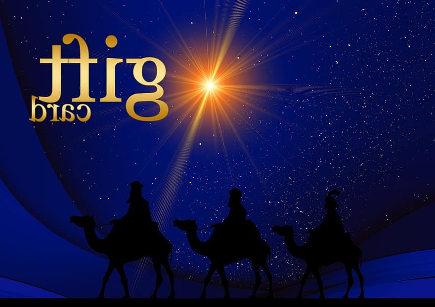gave, hellige tre konger, kupong, gavekort, kameler, jul, stjerne, lys, advent, sløyfe, gavebånd