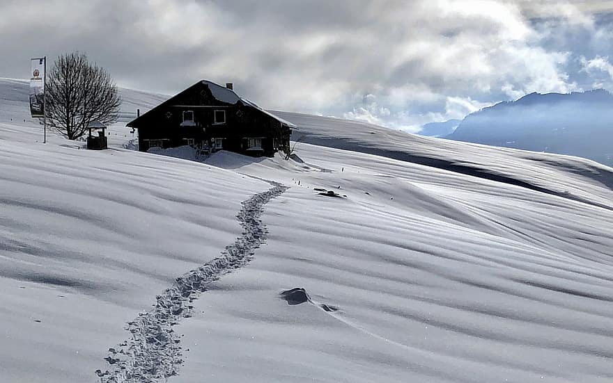 House, Winter, Season, Snow, Outdoors, Cottage, mountain, landscape, ice, sport, frost