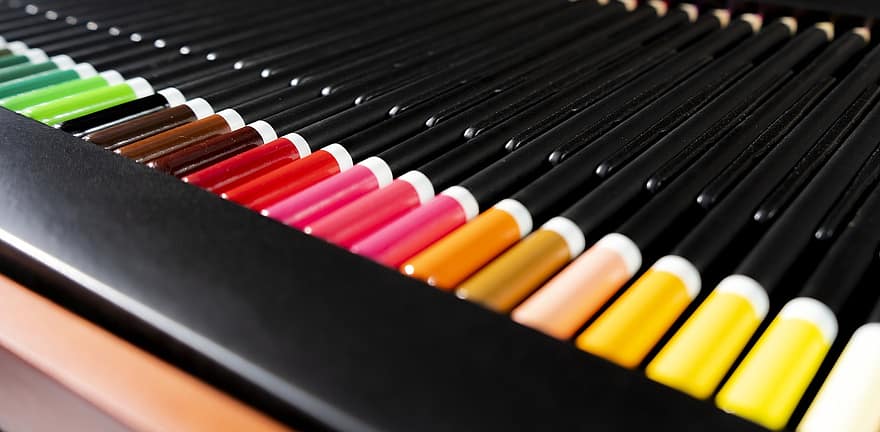 Matite colorate, matite, matite colorate, materiali artistici, contenitore, ordine, arcobaleno, arte, matite d'arte, uniforme