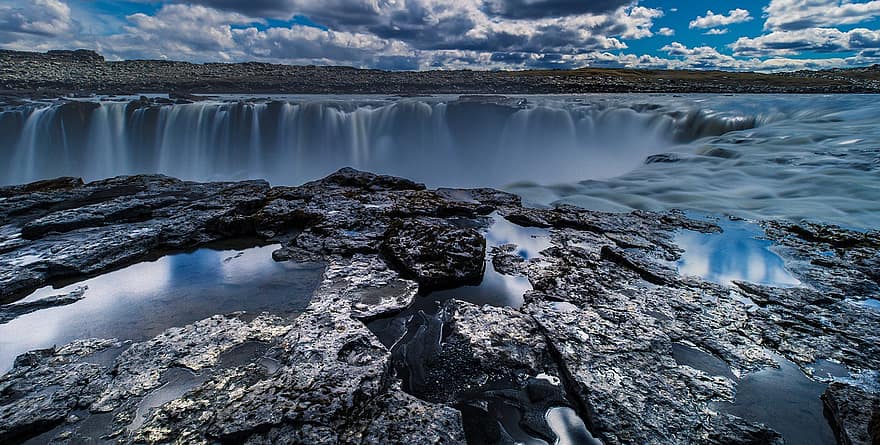 водопад, Исландия, пейзаж, природа, панорамен, стръмна скала