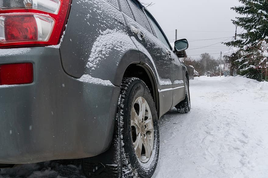 bil, køre, vinter, dæk, sne, vej, gade