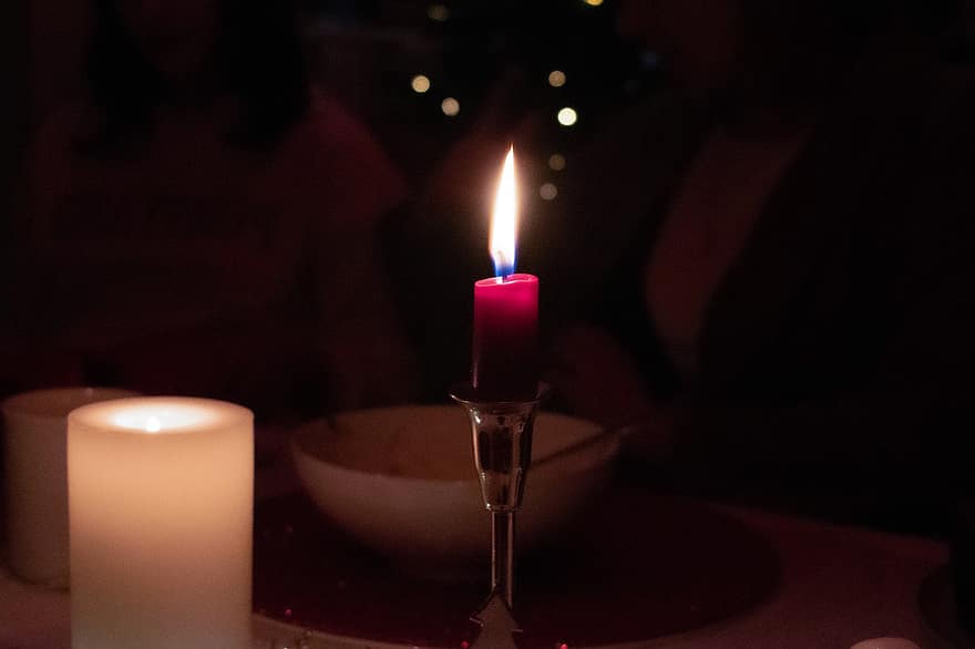 kynttilä, liekki, keskipiste, joulu, juhlava, yö-, sisällä, ilmapiiri