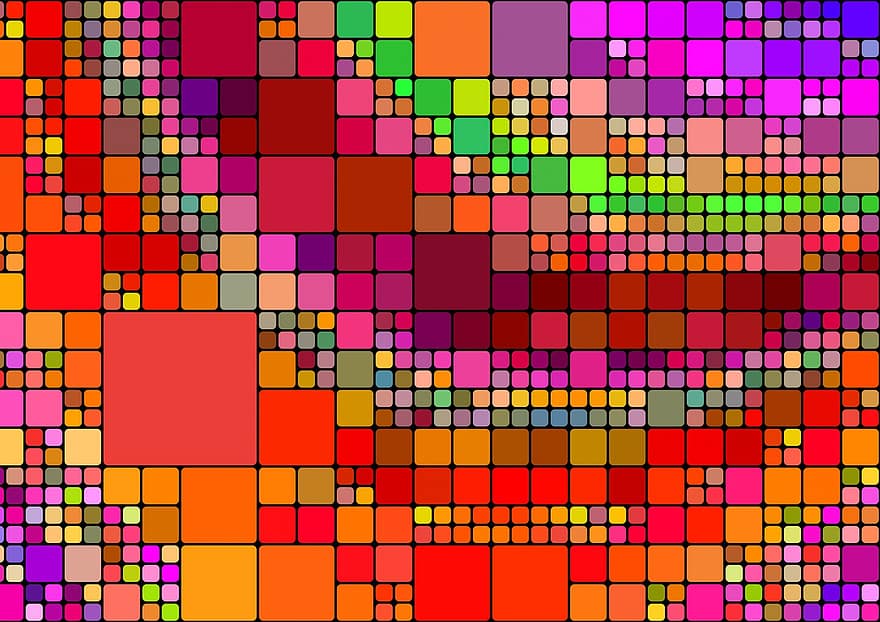 Abstract, Modern Art, Squares, Multicoloured, Coloured