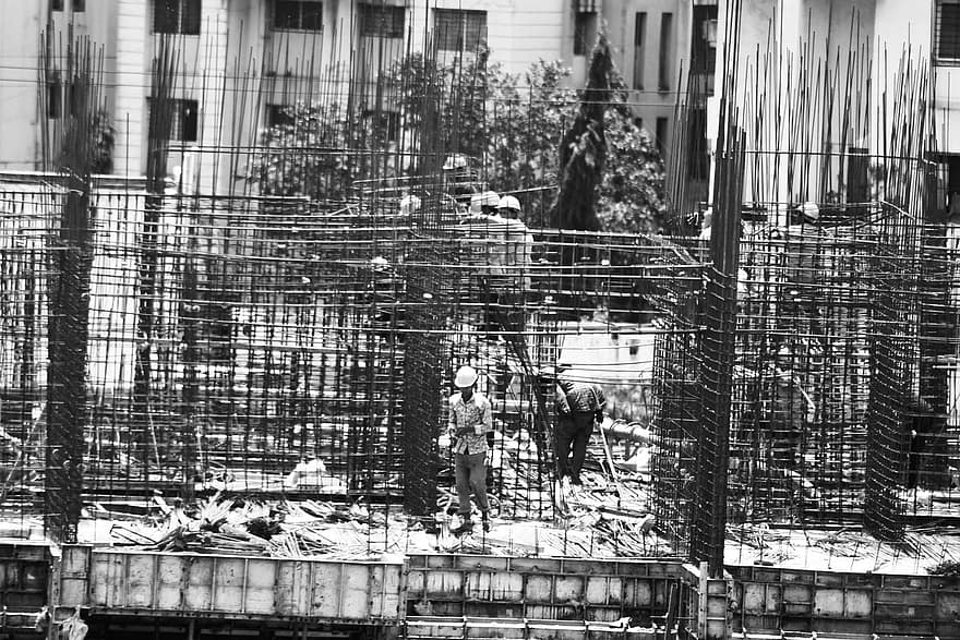 trabajadores de la construcción, India, sitio de construcción, edificio, constructores