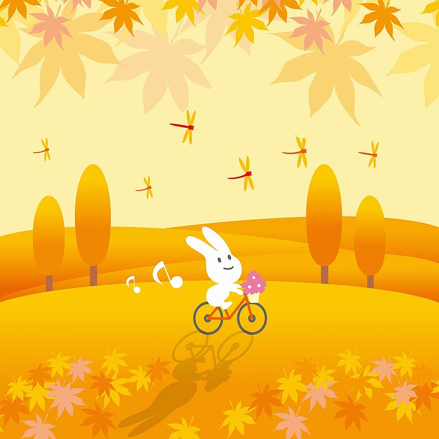 Digital Paper, Easter Background, Rabbits, Pink, Sky, Landscape, Leaf, Bicycle, Dragonfly, Decoration, Spring