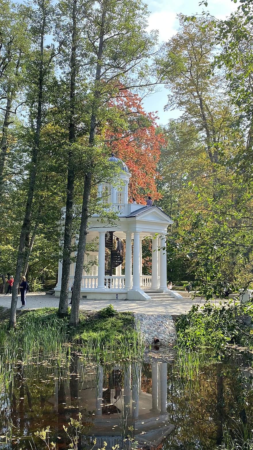 jezioro, park, rotunda, architektura, jesień