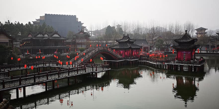В Hengdian 横bai, китайский сад, Зимой 2019
