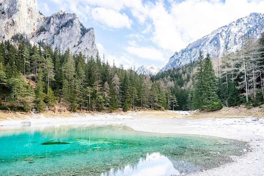 lago verde, Stiria, Austria, lago, montagne, foresta, paesaggio, natura