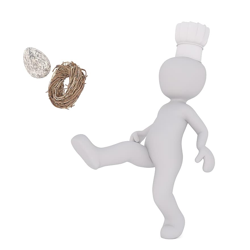 påske, påskeegg, egg, matlaging, kokk, kokkens hatt, hvit mann, 3d modell, isolert, 3d, modell