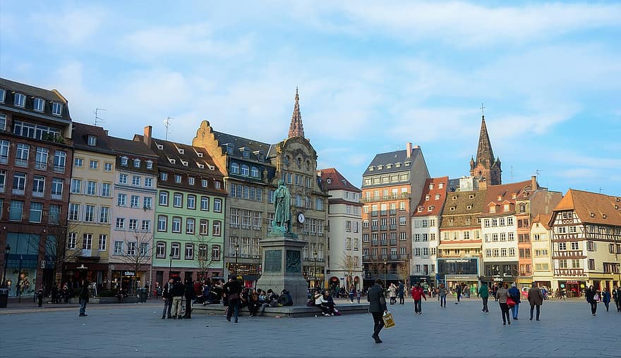 Strasbourg, fő tér, Elzász, Franciaország, építészet, város, Európa, idegenforgalom, utazás, történelem, híres hely