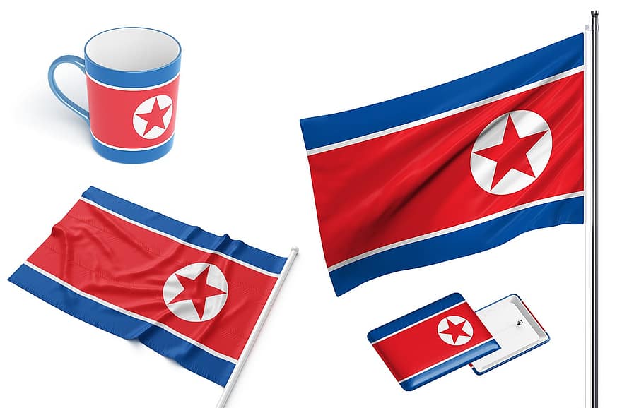 land, flagg, Nord-Korea, nasjonal, symbol