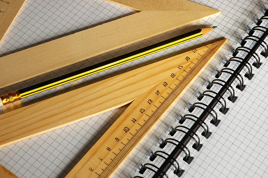 creion, rigla, caiet, hârtie, educaţie, document, birou, şcoală, organizator, Notă, triunghi