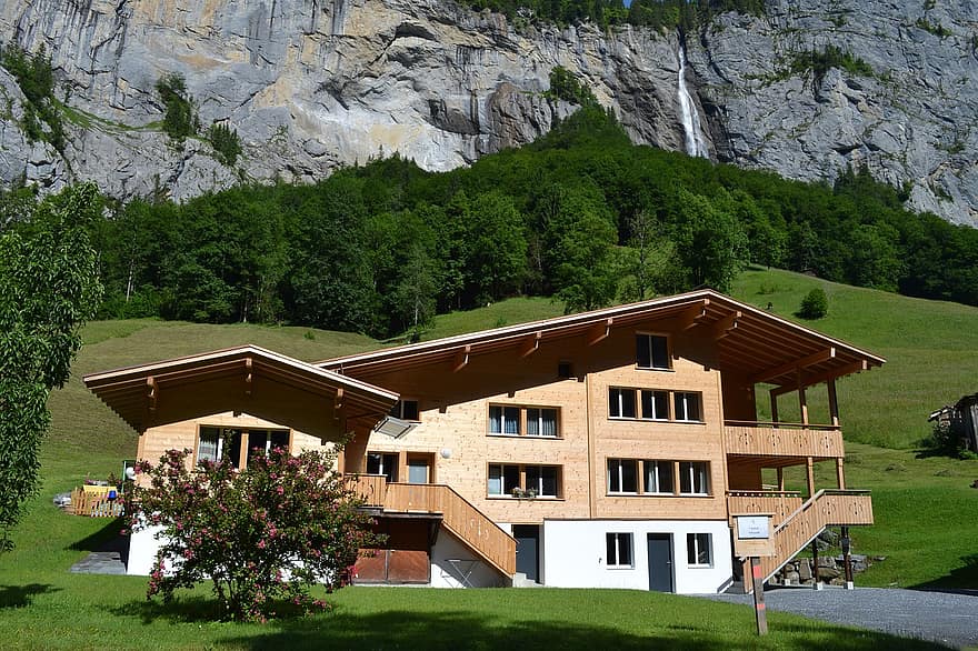 dal, hus, hytte, fjell, utendørs, natur, sveitsisk, swiss alps, Sveits, turisme, reise