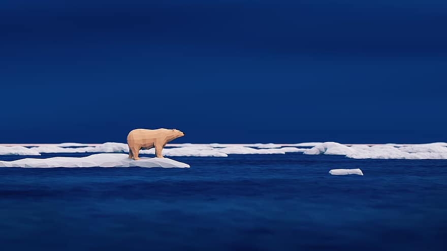 Полярный медведь, ледник, Северный Ледовитый океан, животное, природа, океан, обои на стену, фон