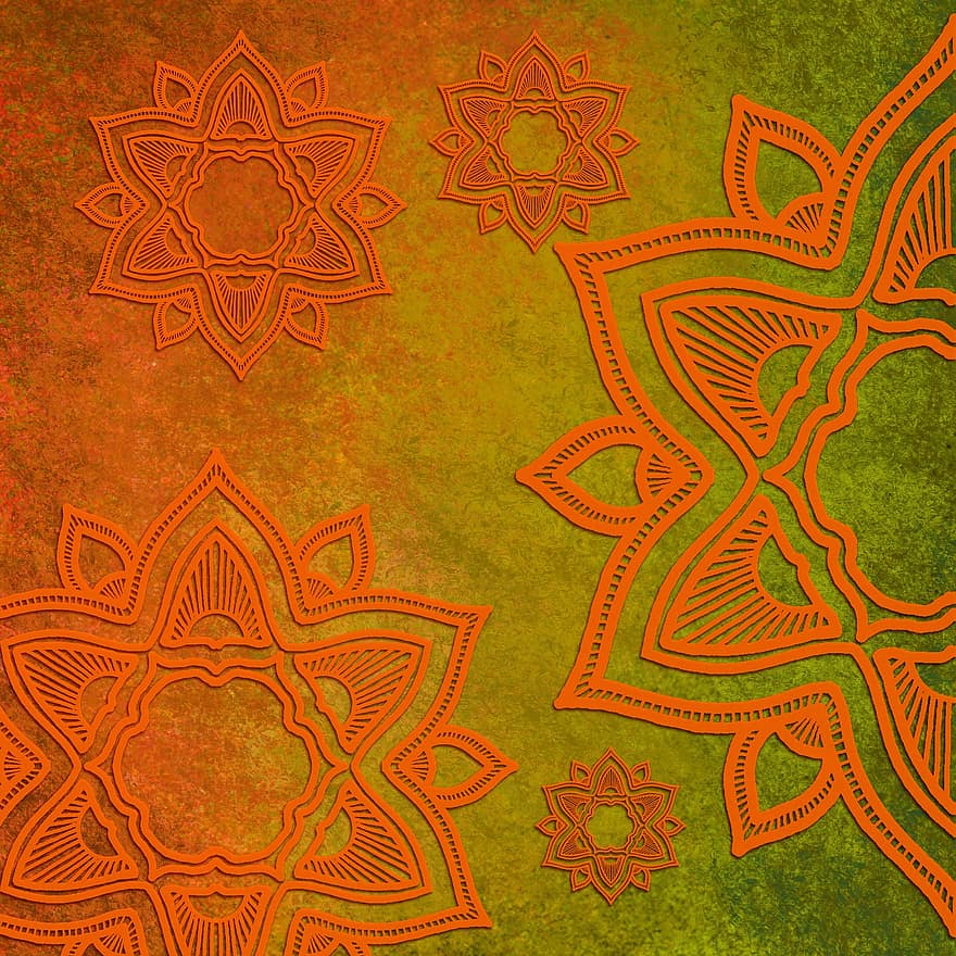 Hintergrund, Papier-, Jahrgang, Orange, Mandala, wirbeln, geometrisch